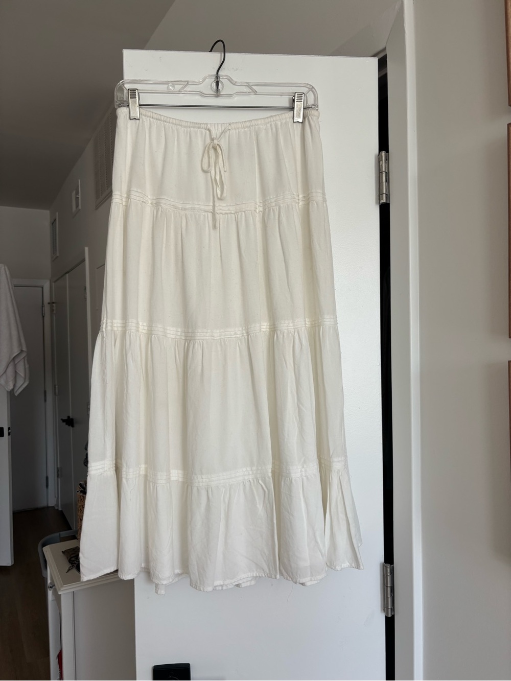 PacSun Cream Tiered Maxi Skirt with Drawstring Waist